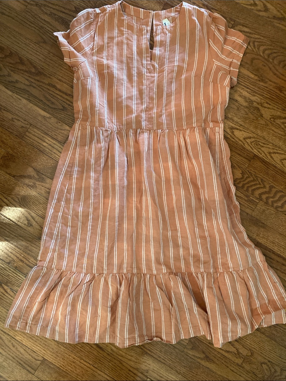 Pact Peach-Striped Ruffle-Hem Casual Dress